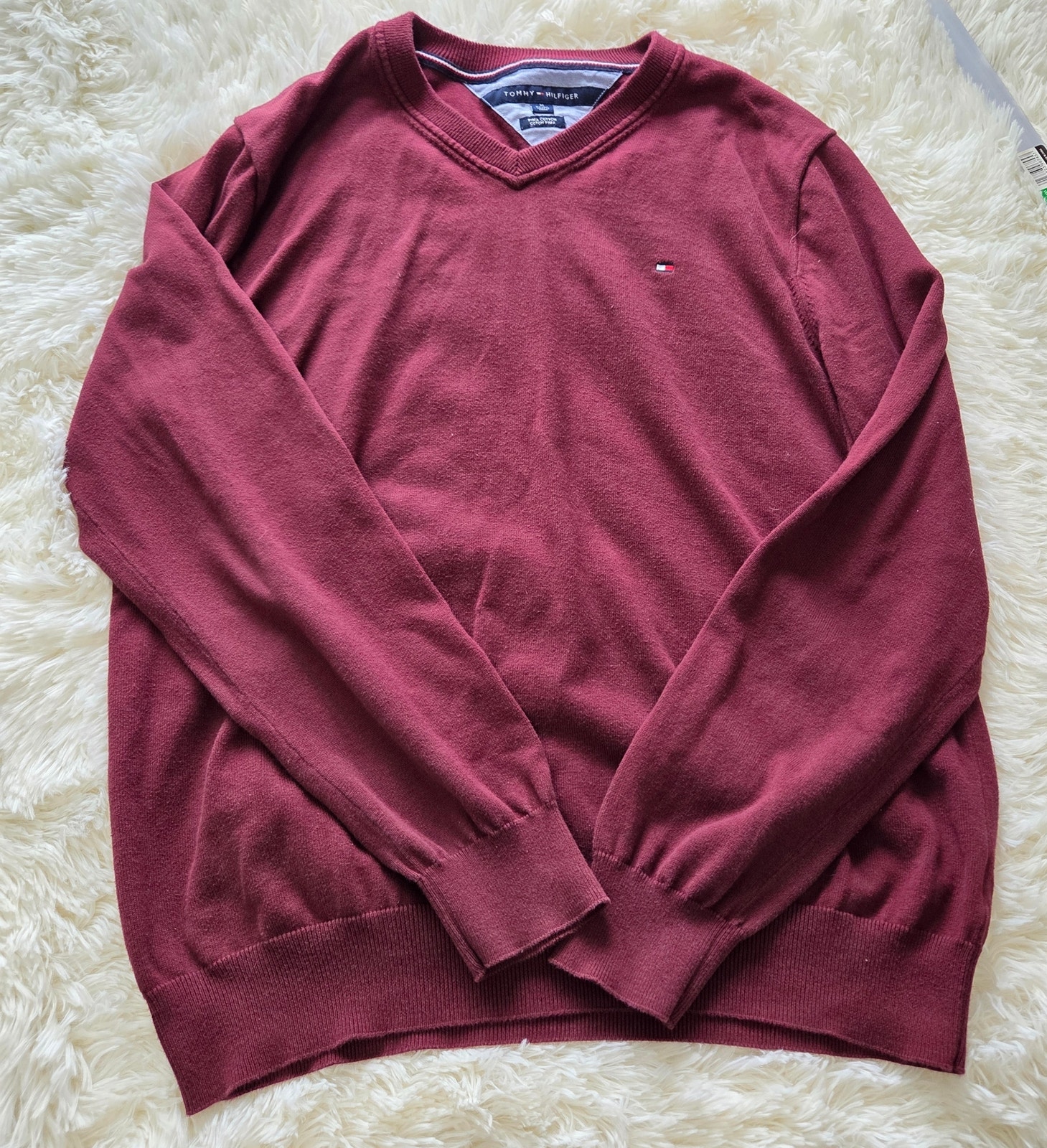 Tommy Hilfiger Men's Maroon V-Neck Pullover Pima Cotton Sweater Size Xl
